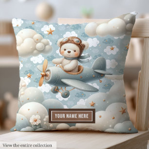 Brun Nalle Pilot Pillow Baby Shower Personal Kudde