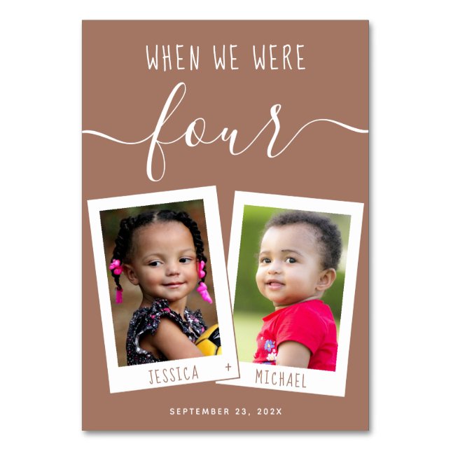 Brun När Vi Var Ålders Barn Foto Manus Bröllop Bordsnummer (Framsidan)