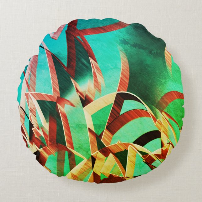 Brun näsa över grönt eller akvamarin rund kudde (Framsidan)