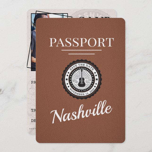 Brun Nashville Passport sparar datumet Spara Datumet (Fram/baksida)