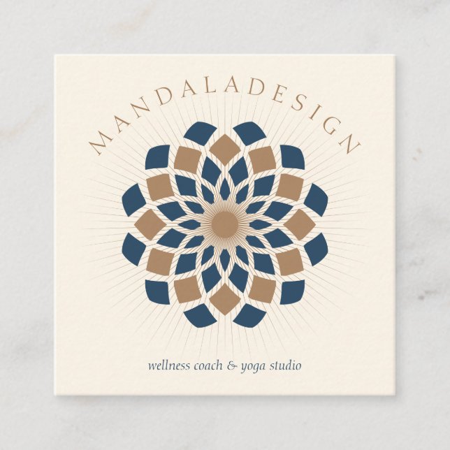 Brun Navy Mandala Fyrkantigt Visitkort (Framsida)