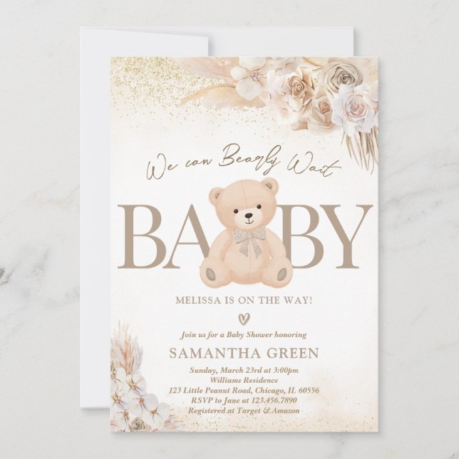 Brun Neutral Bear Boho Baby Shower Inbjudningar (Framsida)