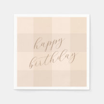 Brun neutral Gingham Script Glad födelsedag papper