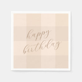 Brun neutral Gingham Script Glad födelsedag papper Pappersservett