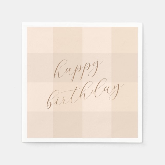 Brun neutral Gingham Script Glad födelsedag papper Pappersservett (Framsidan)