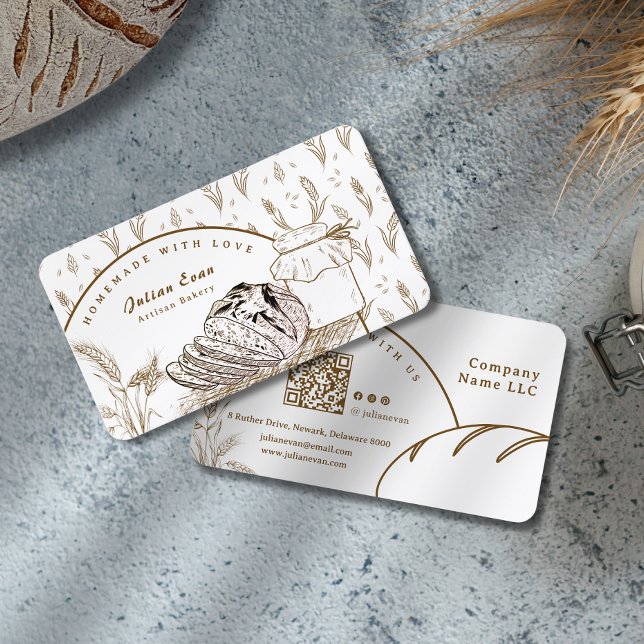 Brun Nylagad Sourdough Hemmagjord Bröd Visitkort (Brown Freshly Baked Sourdough Homemade Bread Business Card)