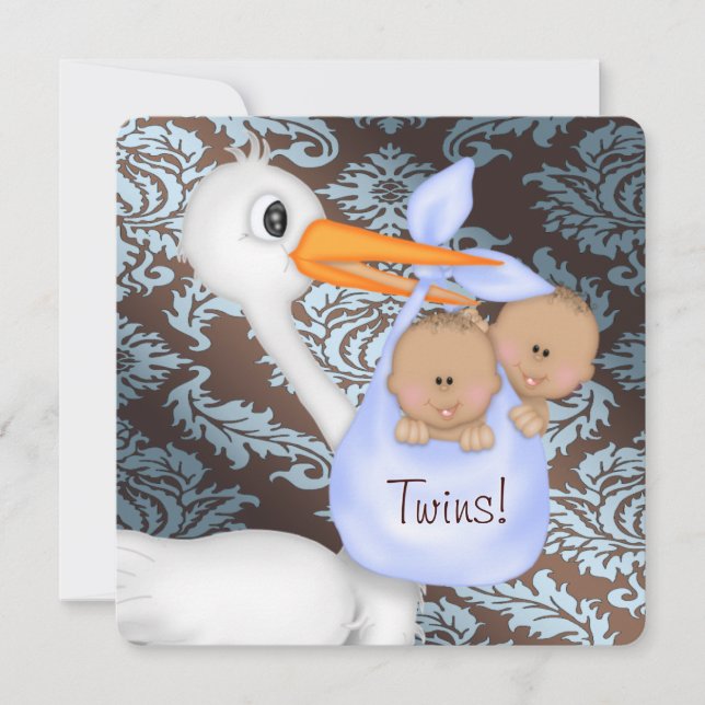 Brun och Baby blue skugga för två spädbarn Inbjudningar (Framsida)