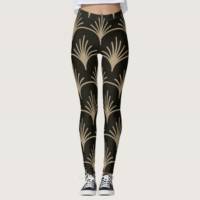 Brun och beige Art Deco-design Leggings (Framsida)