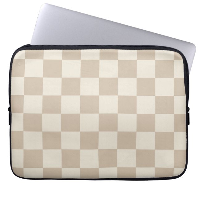 Brun och Beige Checkerboard Laptop Fodral (Framsidan)