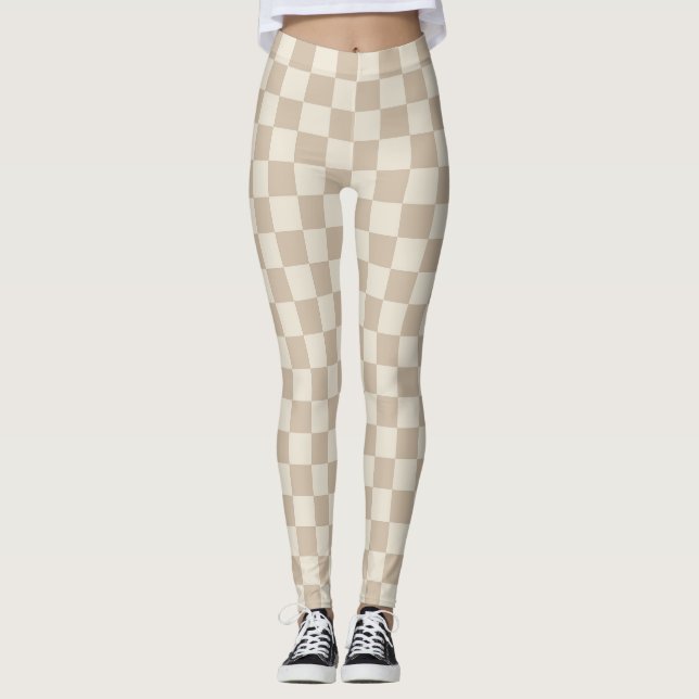 Brun och Beige Checkerboard Leggings (Framsida)