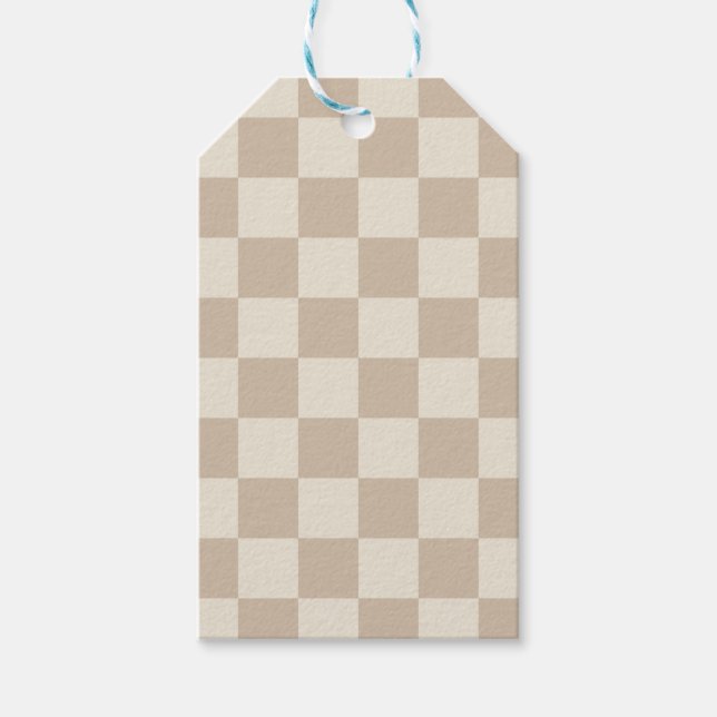 Brun och Beige Checkerboard Presentetikett (Framsidan)