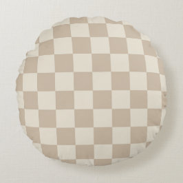 Brun och Beige Checkerboard Rund Kudde