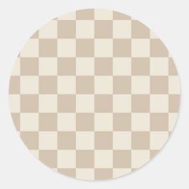 Brun och Beige Checkerboard Runt Klistermärke