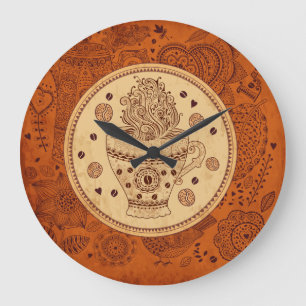 Brun- och Beige-kaffedesign, Retro-blommor Stor Klocka