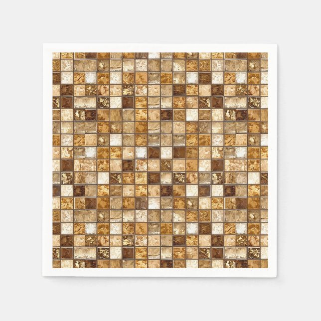 Brun och beige mosaikplattor vägg pappersservett (Framsidan)