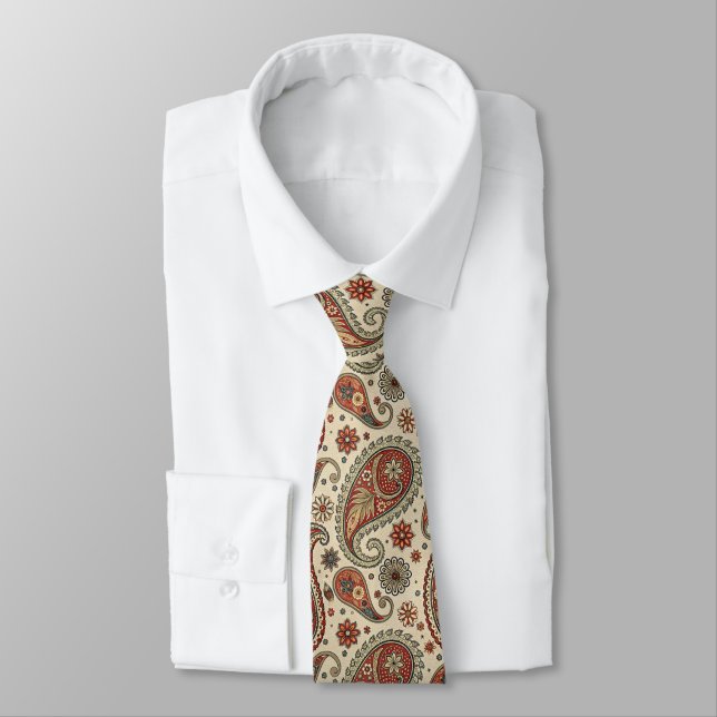 Brun och beige paisley  slips (Bunden)