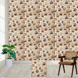 Brun och Beige Paw Skriv ut Mönster Tile Kakelplatta