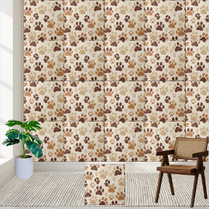 Brun och Beige Paw Skriv ut Mönster Tile Kakelplatta
