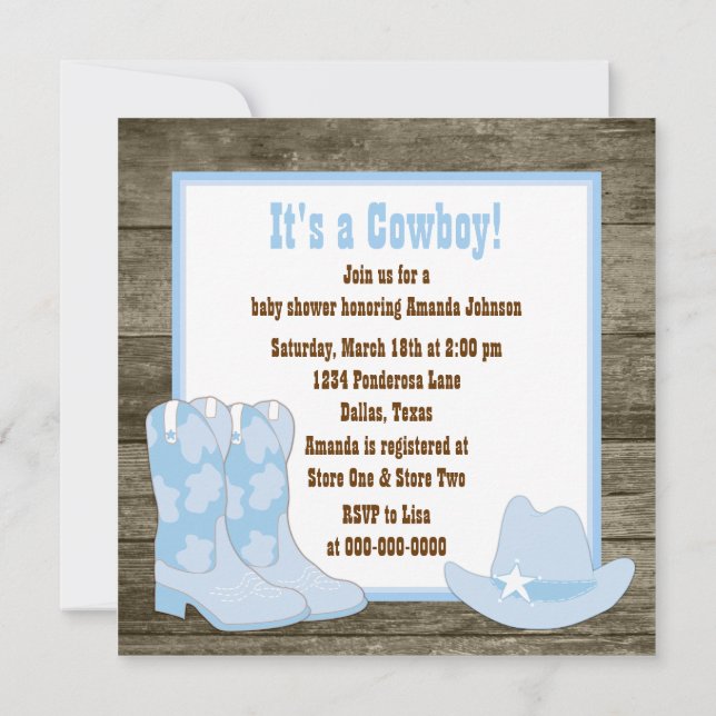 Brun och blå cowboy boots Cowboy Baby Shower Inbjudningar (Baksida)