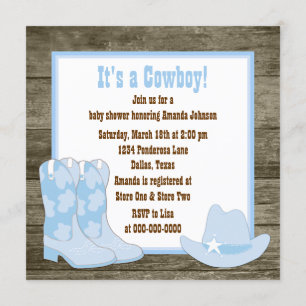 Brun och blå cowboy boots Cowboy Baby Shower Inbjudningar
