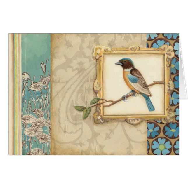 Brun och blå fågel på Gren Tittar upp Hälsningskort (Framsidan Horizontal)