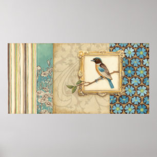 Brun och blå fågel på Gren Tittar upp Poster