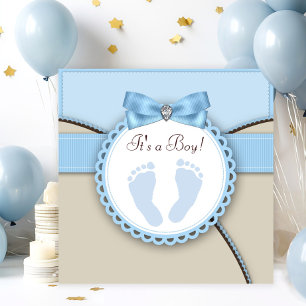 Brun och Blå Fotavtryck Baby Shower Inbjudningar