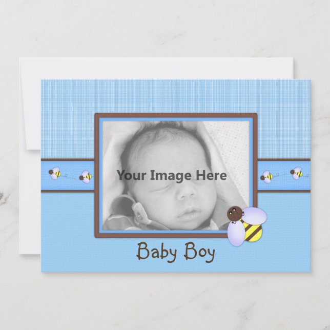 Brun och blå Pojke-meddelande Inbjudningar (Framsida)