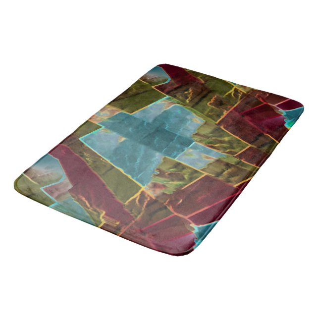 Brun och blå prickad tittar vax badrumsmatta (Vinklad)