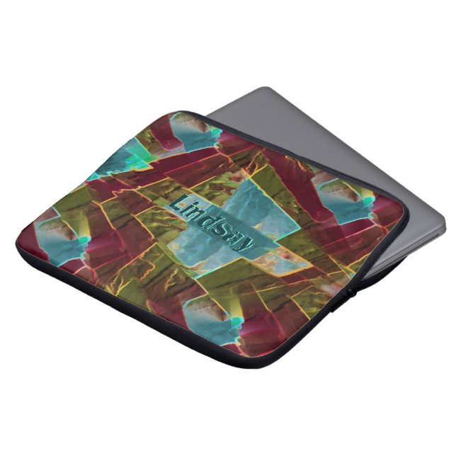 Brun och blå prickad tittar vax laptop fodral (Framsida topp)