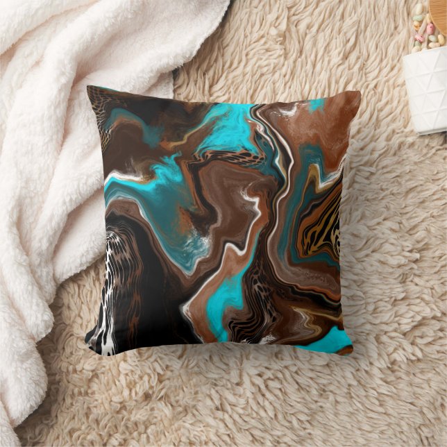 Brun och blå skalmarkörfluid Art Kudde (Filt)