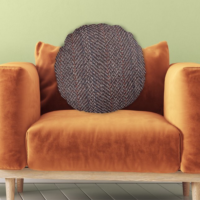 Brun och blå tweed-bild runda Dekorativ kudde (Brown and Blue Tweed Image Round Throw Pillow)