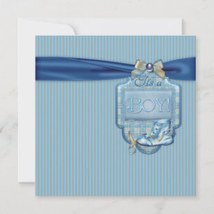Brun och blå vintage baby boy shower inbjudningar