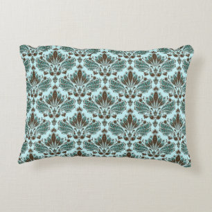 Brun och blå Vintage, Blommönster design 2 Prydnadskudde