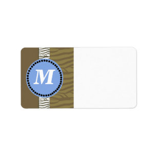 Brun och blå Zebra mönstrad monogram Adressetikett