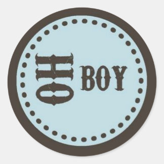 Brun och Blue Oh Boy Baby Shower Sticker Runt Klistermärke