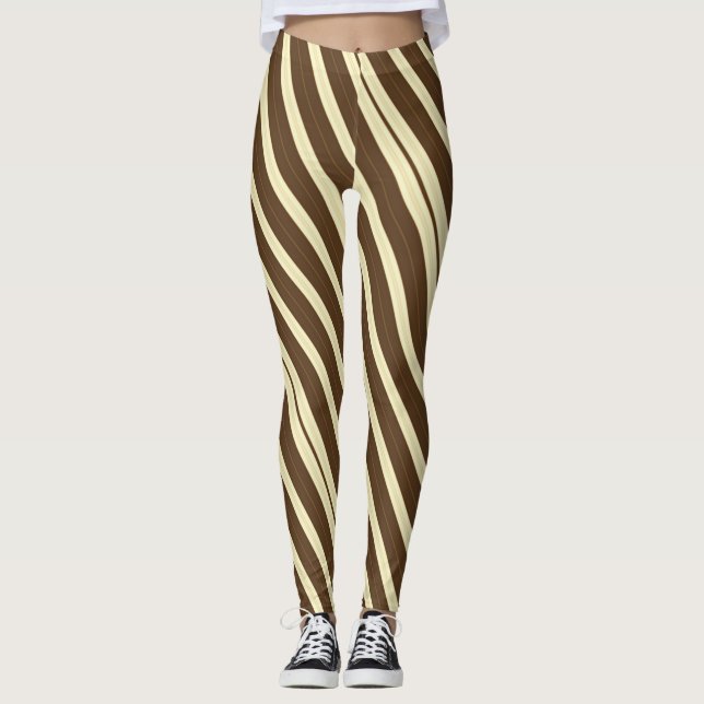 Brun och Cream diagonal, strimlad Leggings (Framsida)