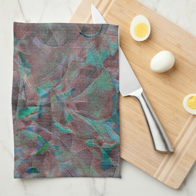 Brun- och cyanskuddar på ofärdiga väggplåster kökshandduk (Vikt i Fjärdedel)