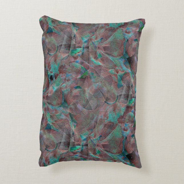 Brun- och cyanskuddar på ofärdiga väggplåster prydnadskudde (Baksidan(Vertikal))