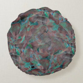 Brun- och cyanskuddar på ofärdiga väggplåster rund kudde