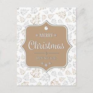 Brun och elegantt julgranmönster för silver helg vykort