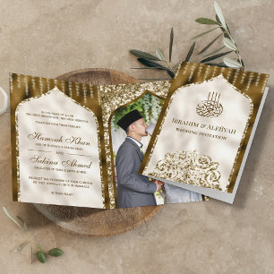 Brun och elfenbens Vintage Guld Islamisk Båge Bröl Inbjudan