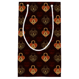 Brun och Golden Locked Hearts Patterned Gift Bag