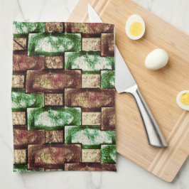 Brun och grönt, delart, med rundad rektangulär for kökshandduk