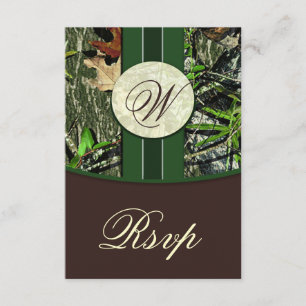 Brun- och Grönt-monogram-Bröllop OSA Kort