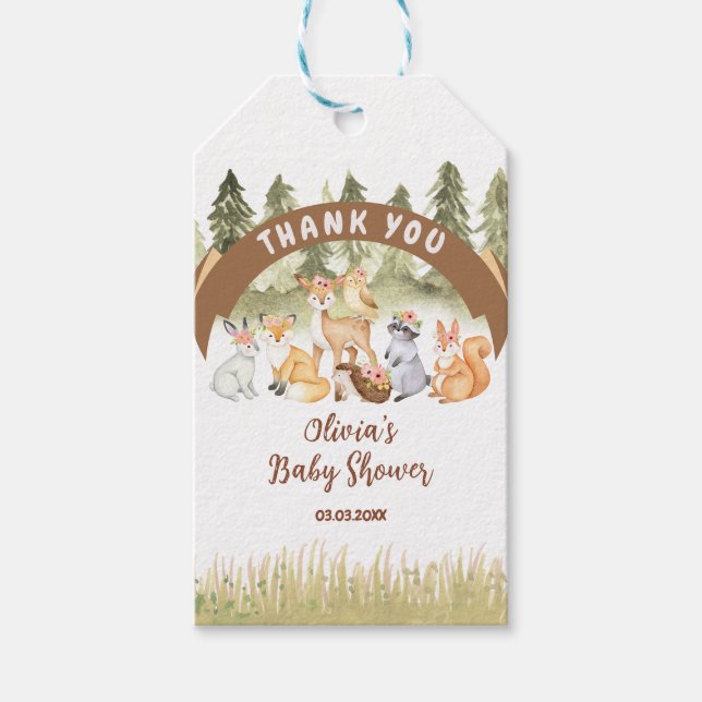 Brun och Grönt Woodland Animals Babyskor Presentetikett (Framsidan)