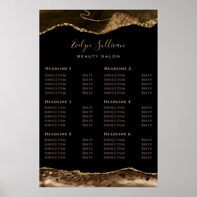 Brun och Guld Agate Pris List Poster (Framsidan)