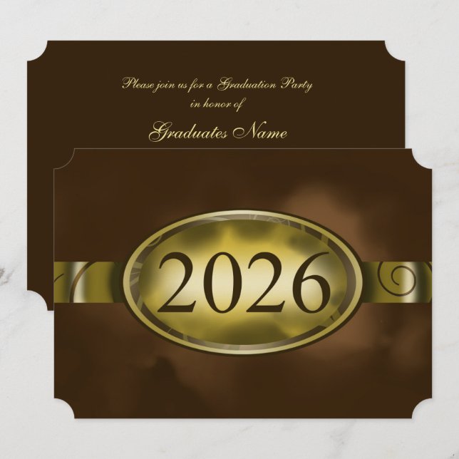 Brun och guld blommig knapp 2026 examensfest inbjudningar (Fram/baksida)