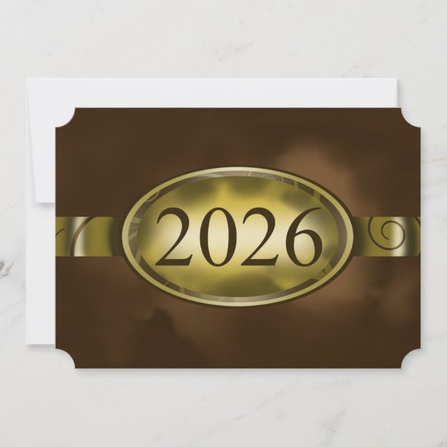 Brun och guld blommig knapp 2026-kort inbjudningar (Framsida)