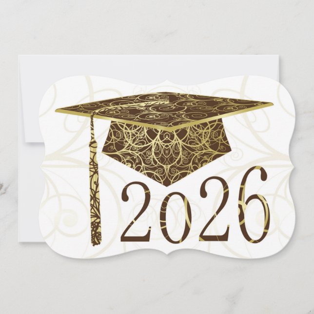 Brun och guld blommig mössa 2026-kort inbjudningar (Framsida)